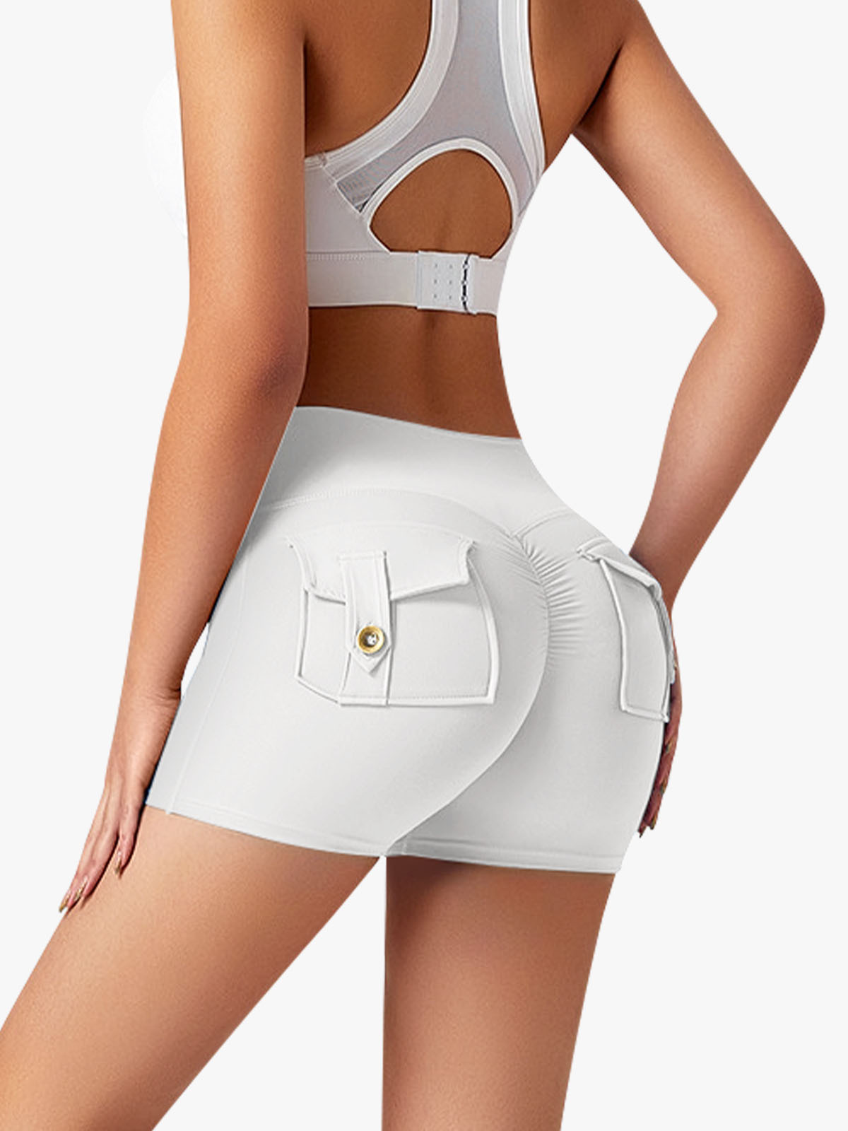 High Waist Tummy Control Scrunch Workout Shorts with Pockets