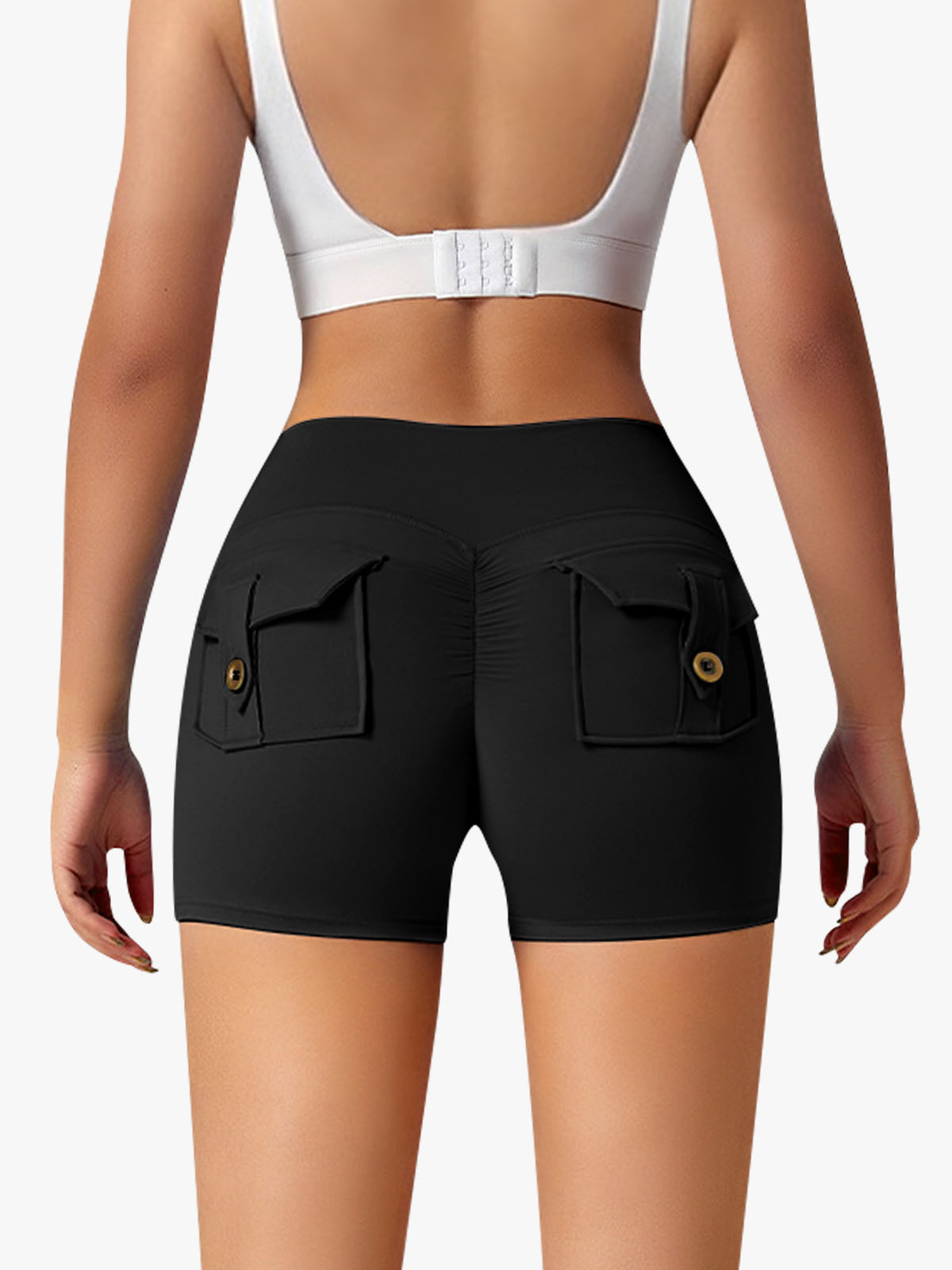 High Waist Tummy Control Scrunch Workout Shorts with Pockets-Brabic