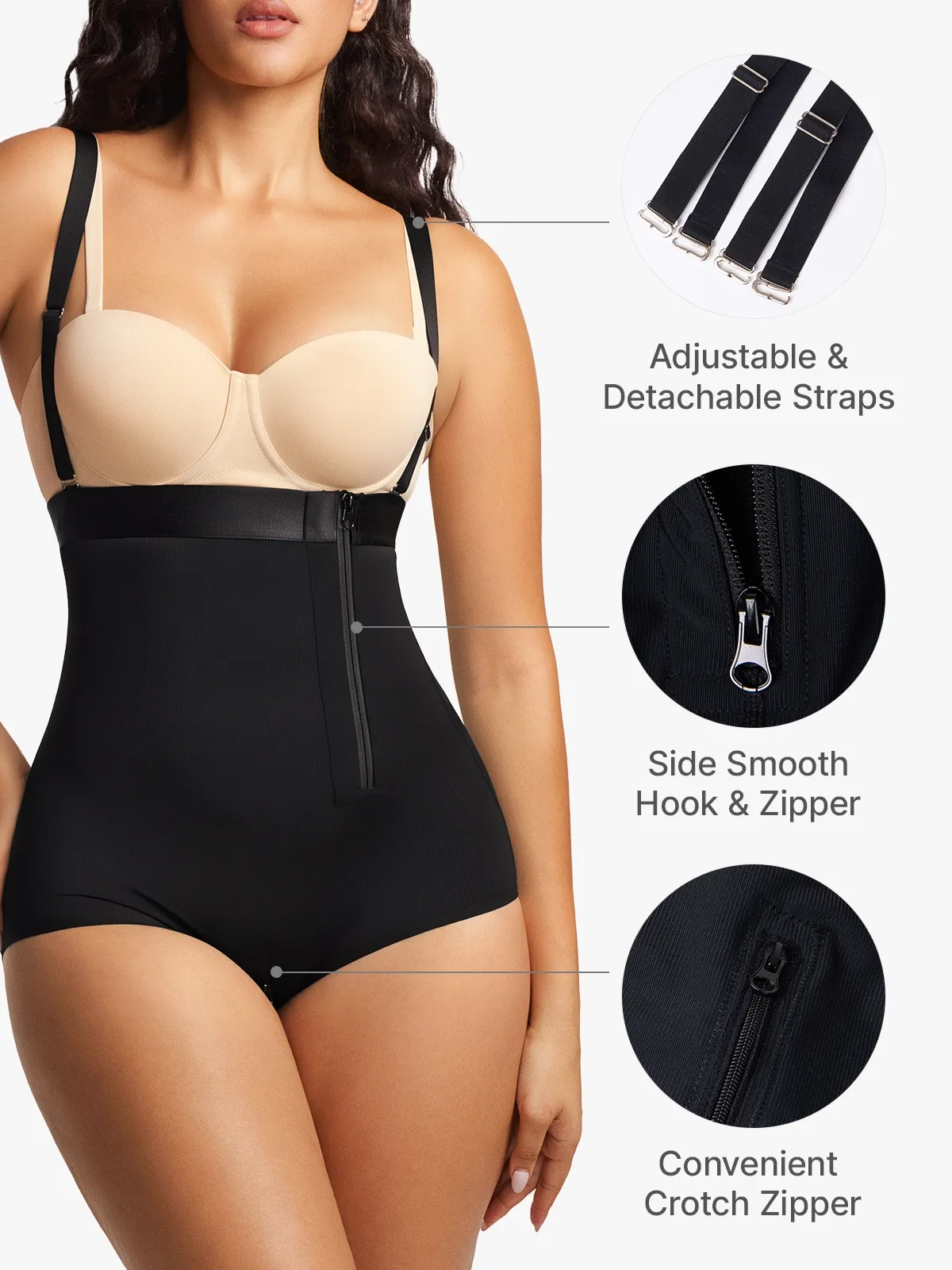 High Waist Tummy Control Crotch Opening Control Panty with Detachable Straps
