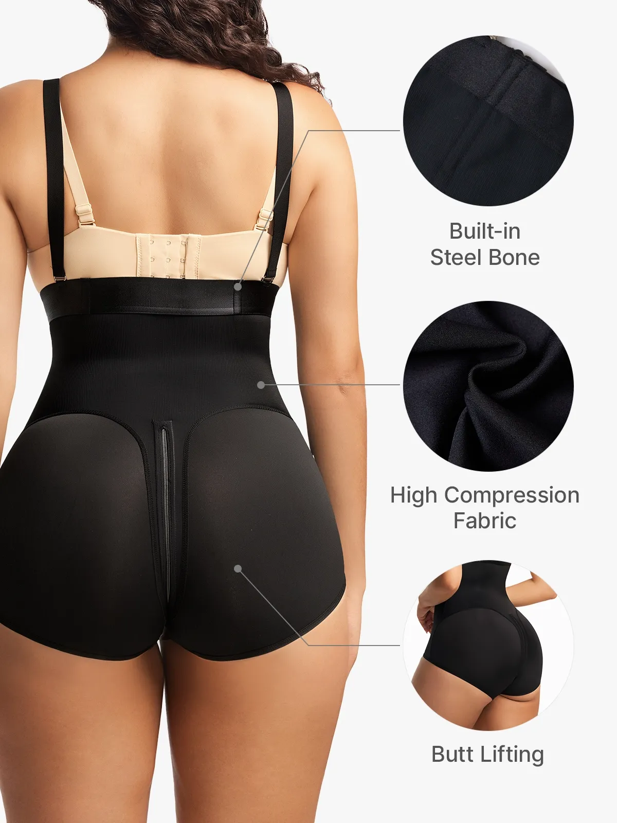 High Waist Tummy Control Crotch Opening Control Panty with Detachable Straps