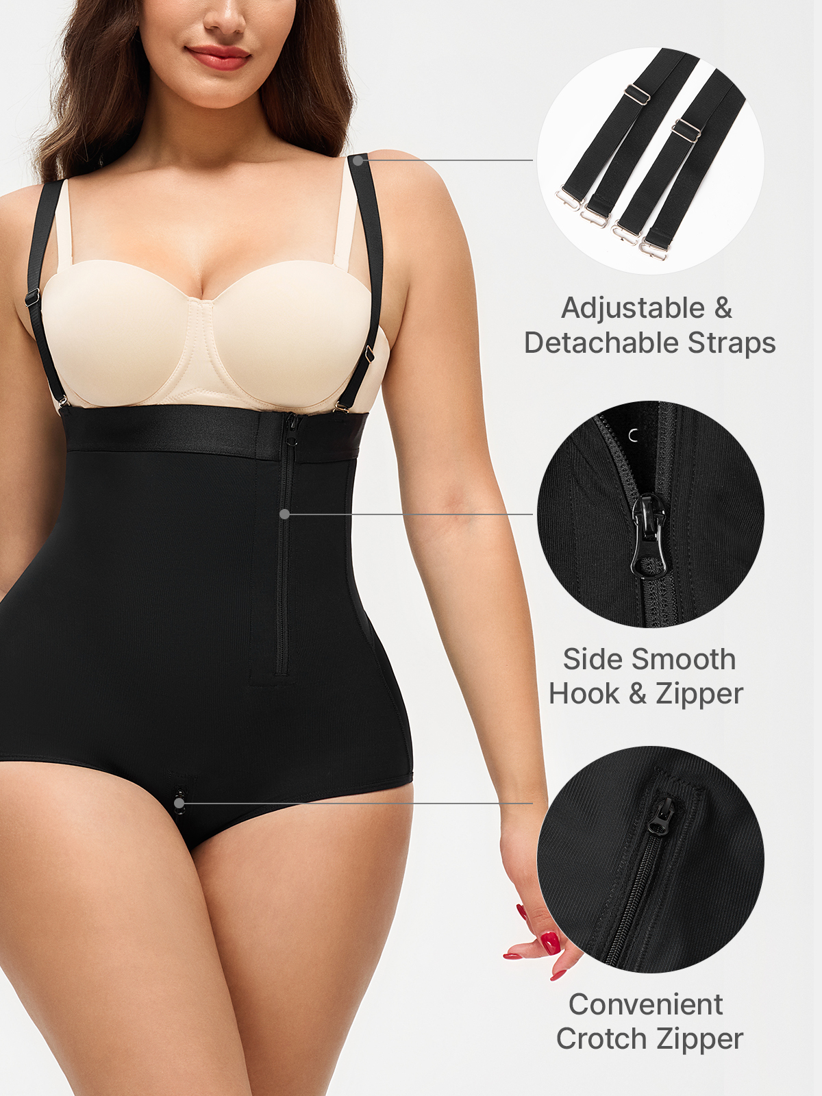 High Waist Tummy Control Crotch Opening Control Panty with Detachable Straps