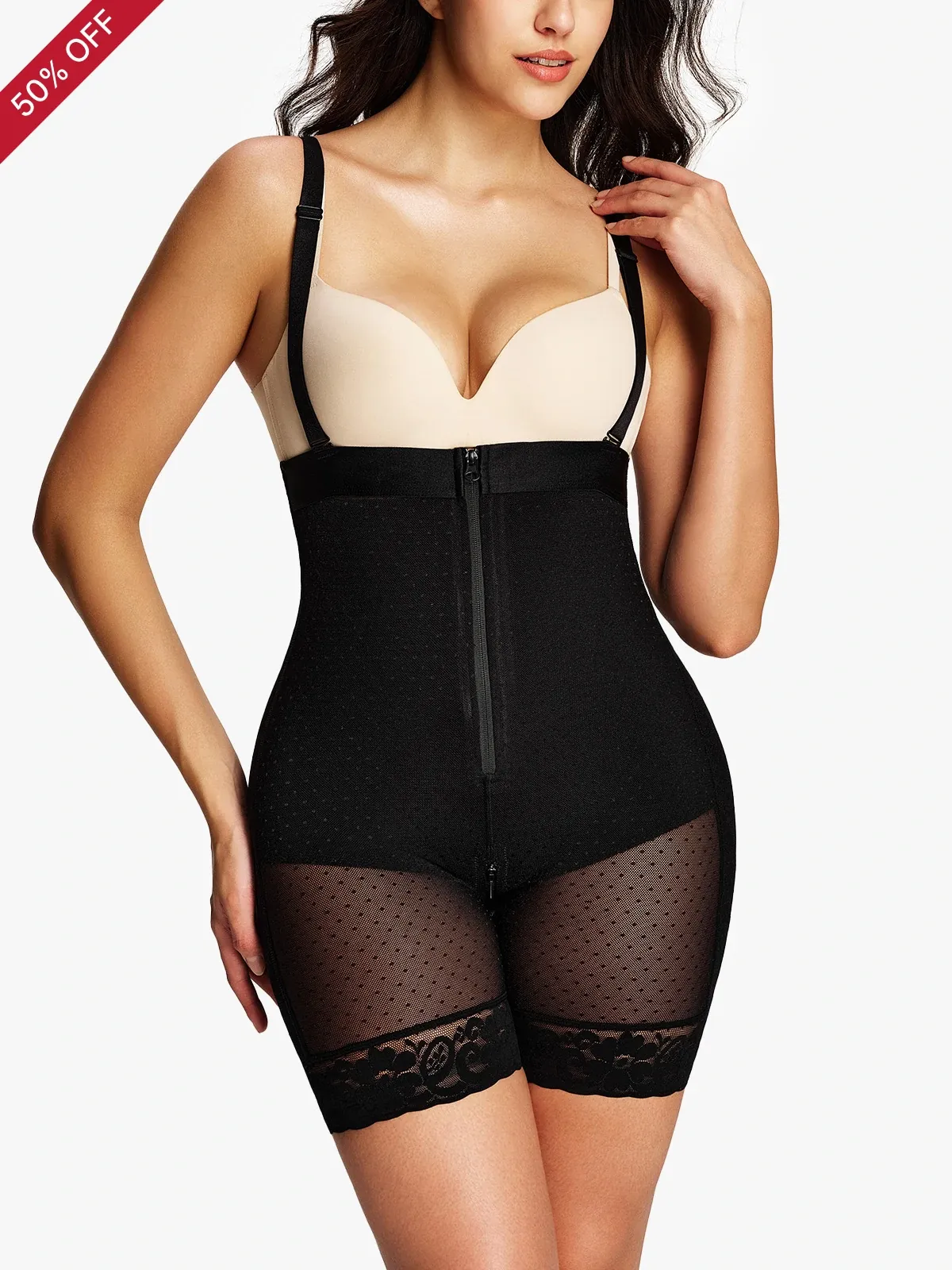 Poka Dot High Waist Tummy Control Shorts with Detachable Straps
