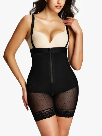 Poka Dot High Waist Tummy Control Shorts with Detachable Straps