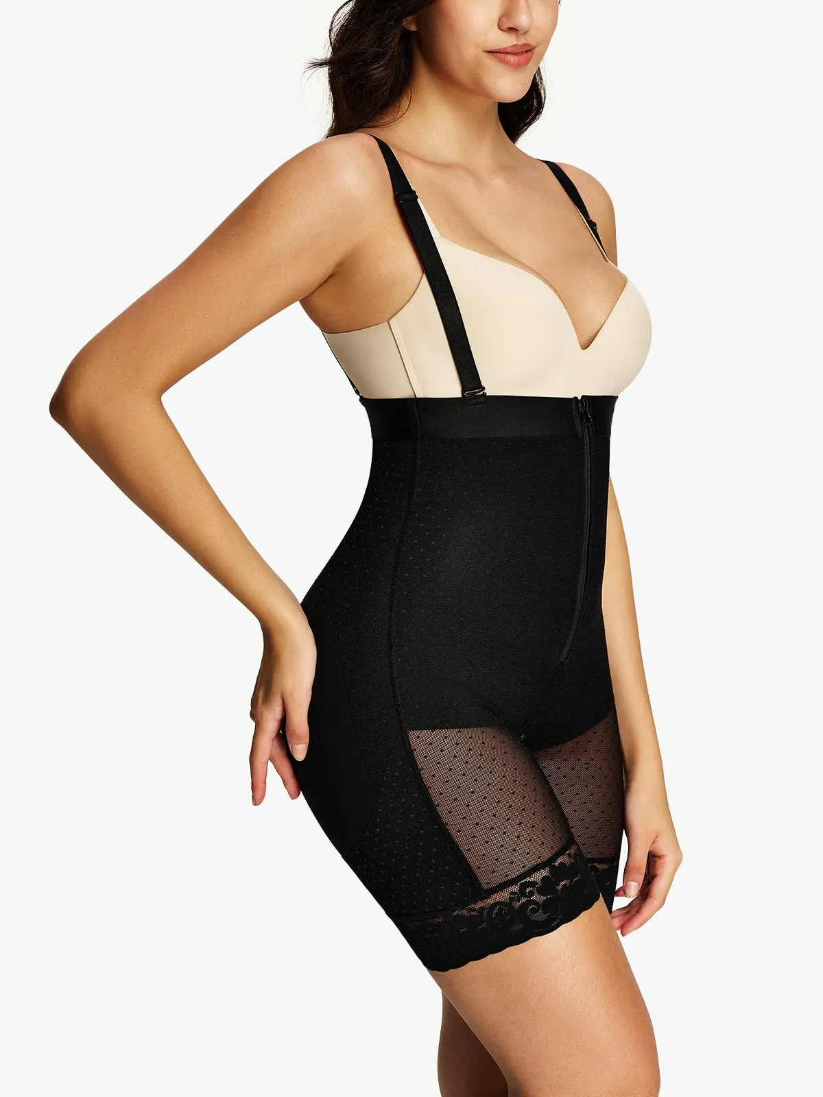 Poka Dot High Waist Tummy Control Shorts with Detachable Straps