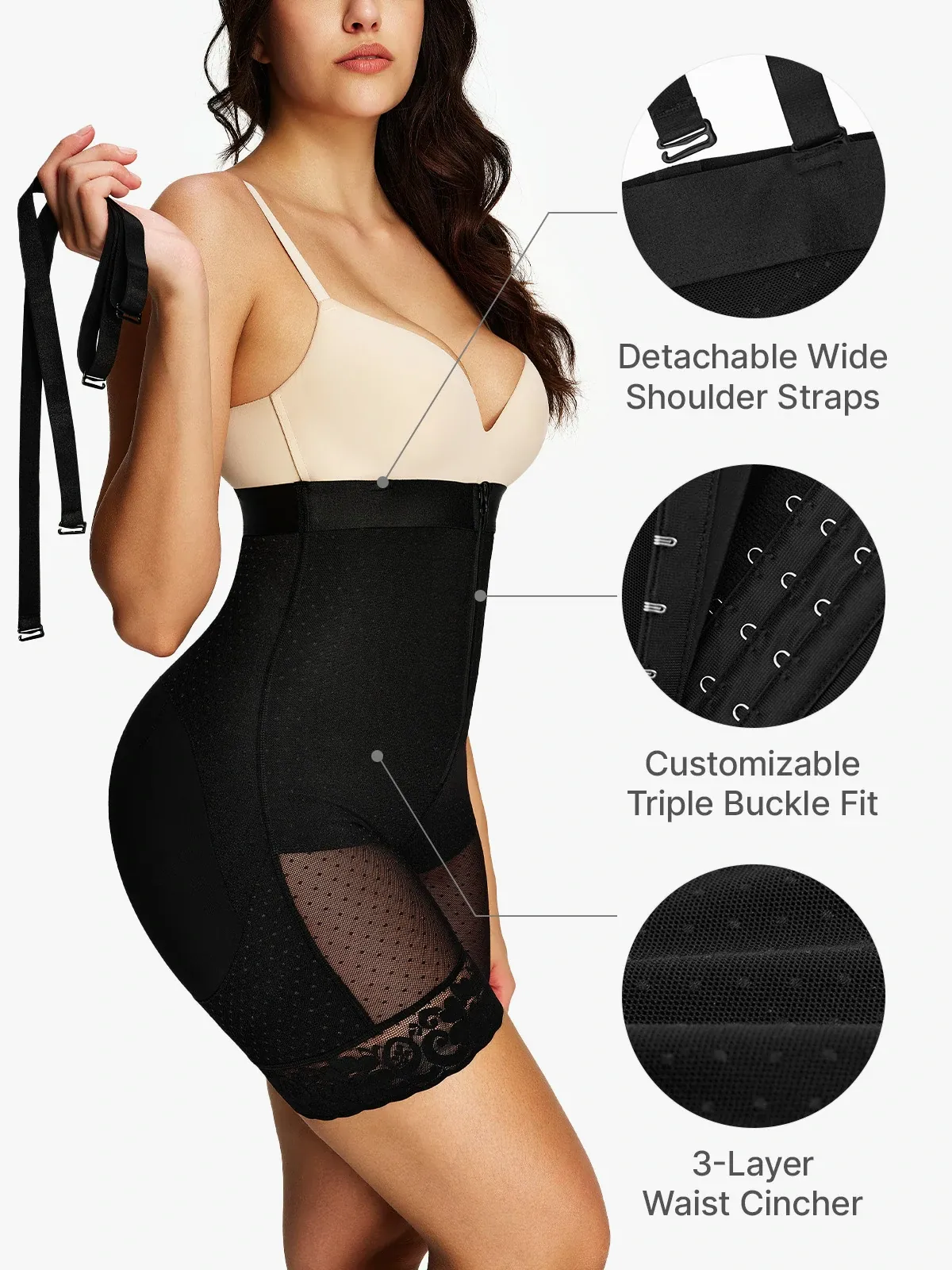 Poka Dot High Waist Tummy Control Shorts with Detachable Straps