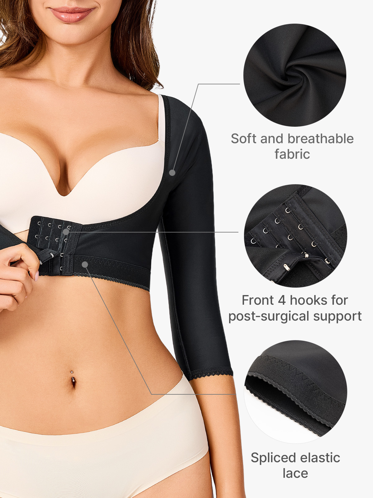 Upper Arm Compression Sleeves Garment Open Bust Post Surgery Shaper-Brabic