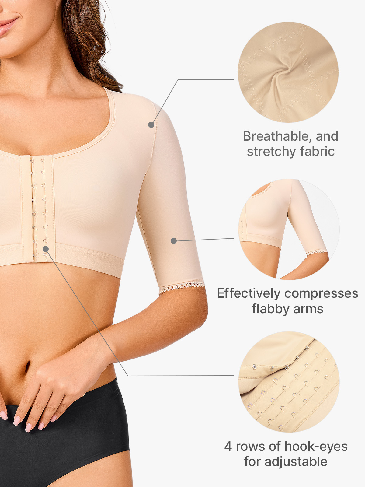 Front-Closure 3/4 Arm Compression Post-Sursery Shaper Top