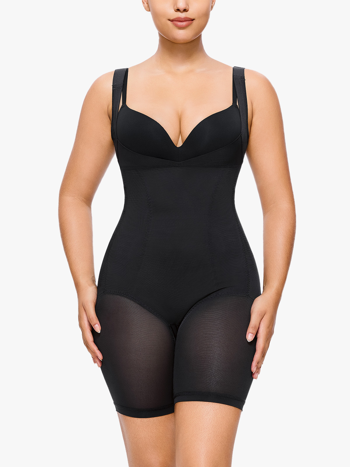Sculpting Breathable Mesh Open Crotch Design Camisole Bodysuit-Brabic