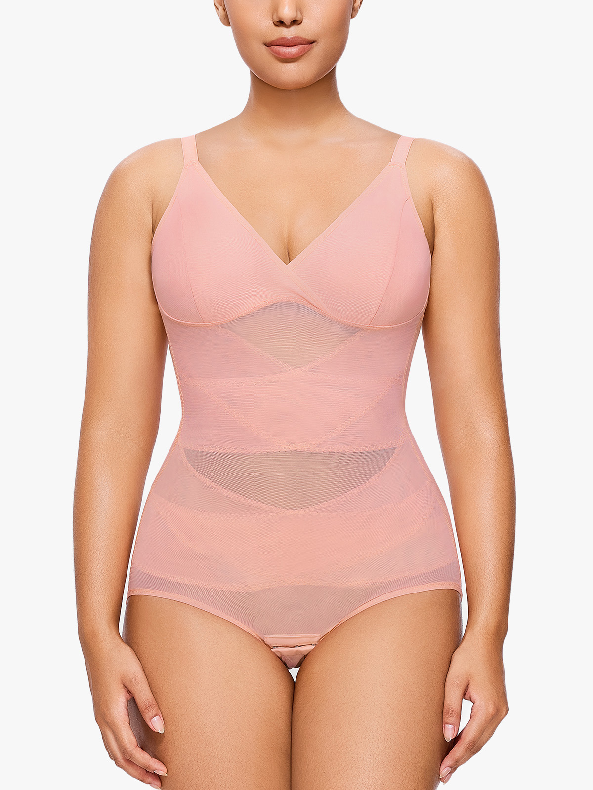 Mesh Tummy Control Bodysuit Thin Strap Butt Lifting Everyday Shapewear-Brabic
