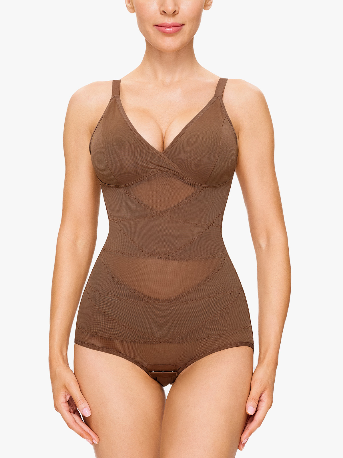 Mesh Tummy Control Bodysuit Thin Strap Butt Lifting Everyday Shapewear-Brabic