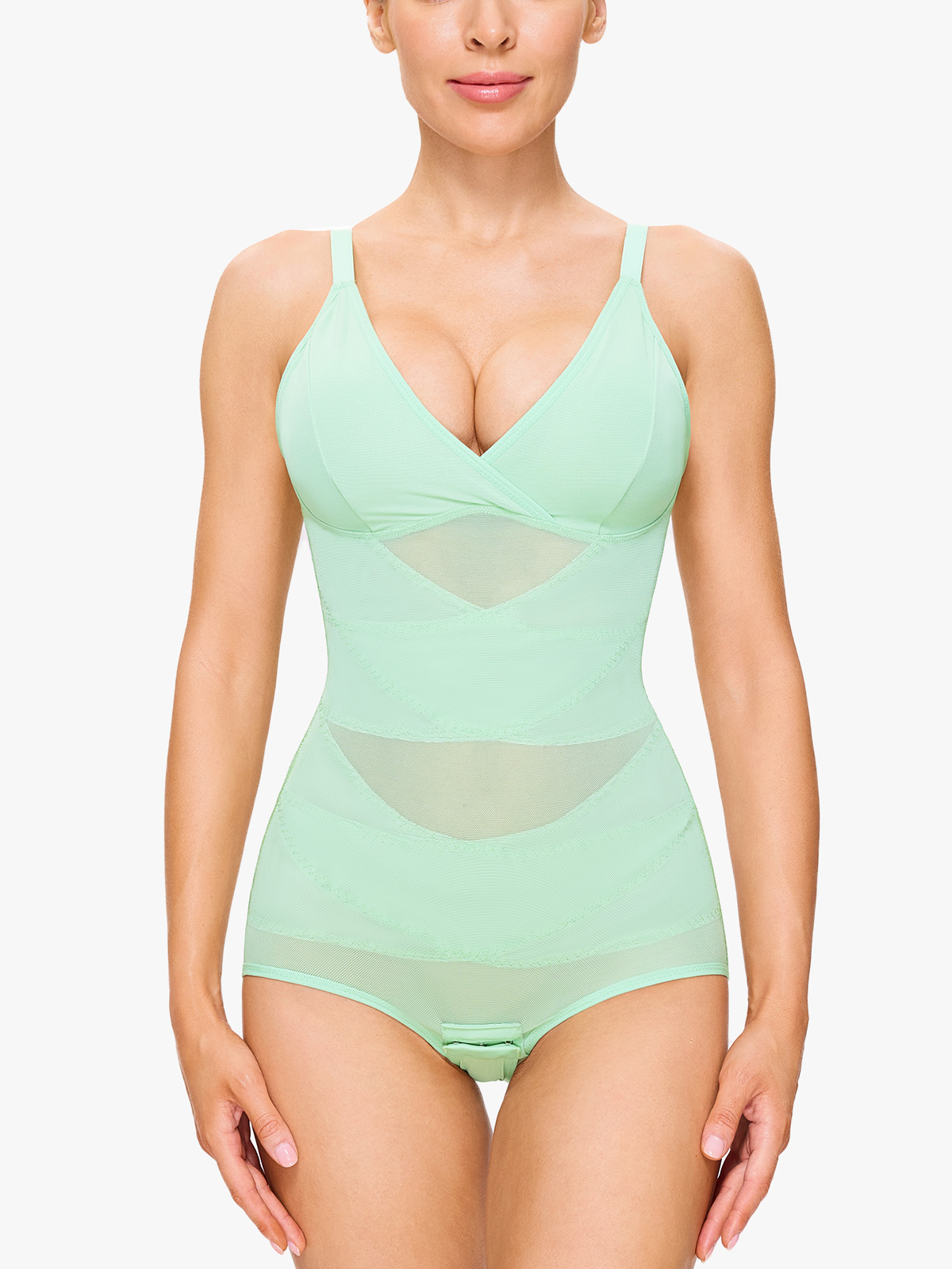 Mesh Tummy Control Bodysuit Thin Strap Butt Lifting Everyday Shapewear-Brabic