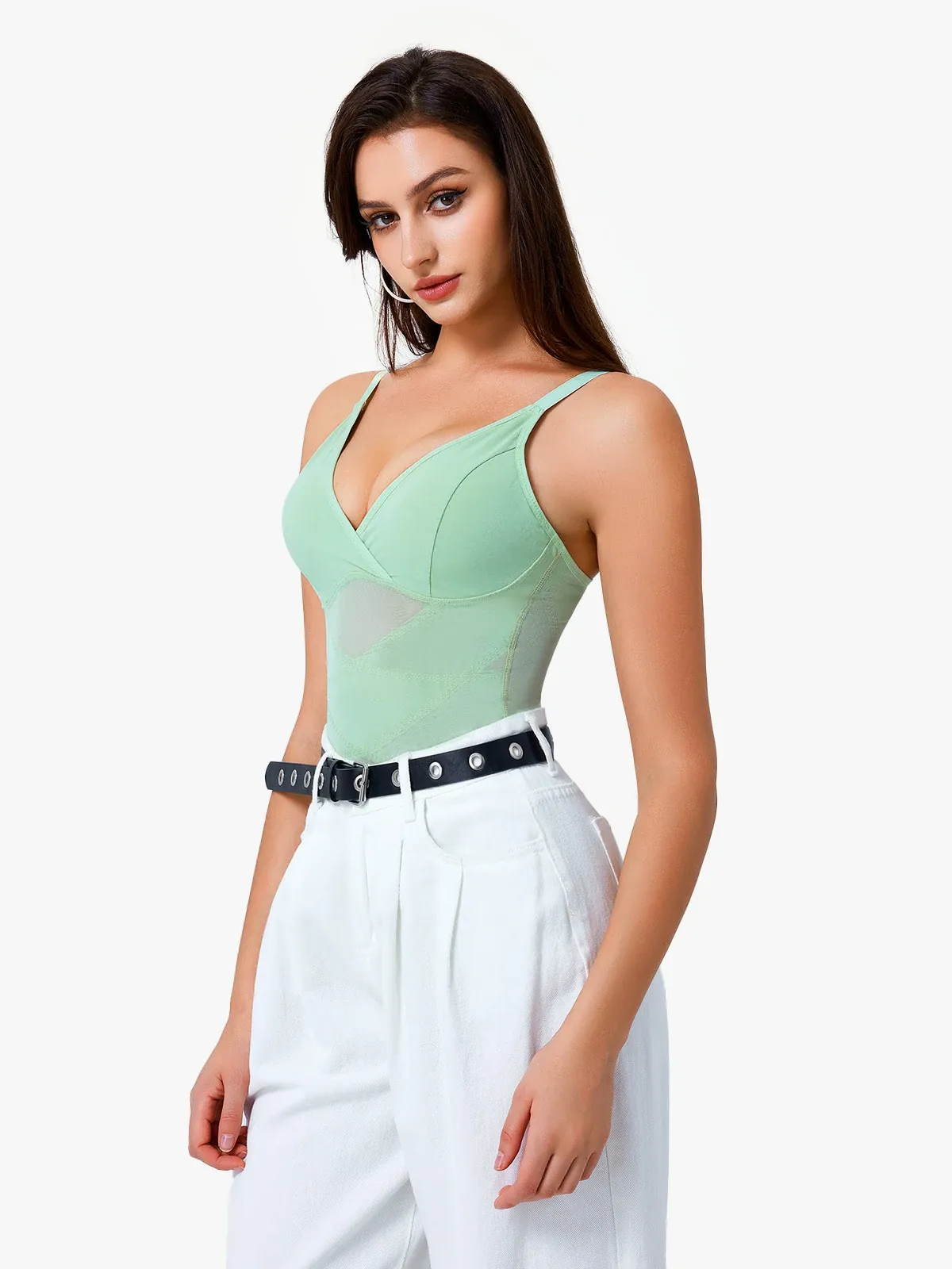 Mesh Tummy Control Bodysuit Thin Strap Butt Lifting Everyday Shapewear