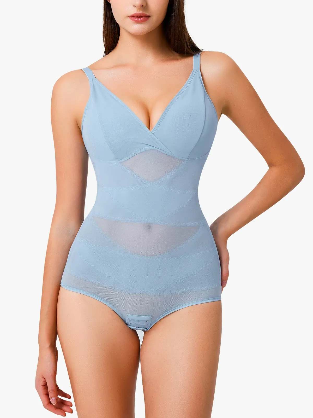 Mesh Tummy Control Bodysuit Thin Strap Butt Lifting Everyday Shapewear