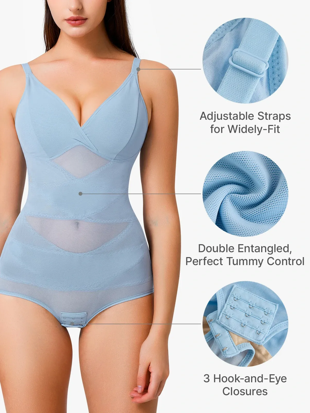Mesh Tummy Control Bodysuit Thin Strap Butt Lifting Everyday Shapewear