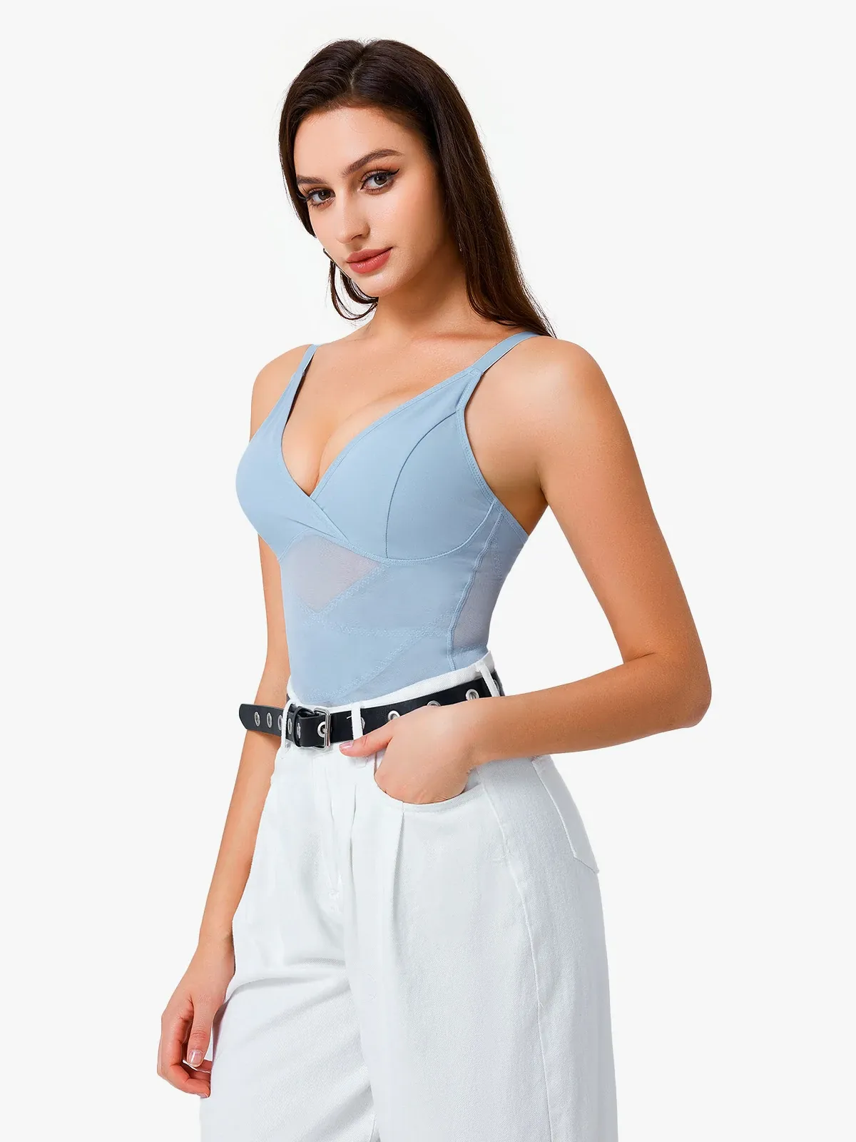 Mesh Tummy Control Bodysuit Thin Strap Butt Lifting Everyday Shapewear