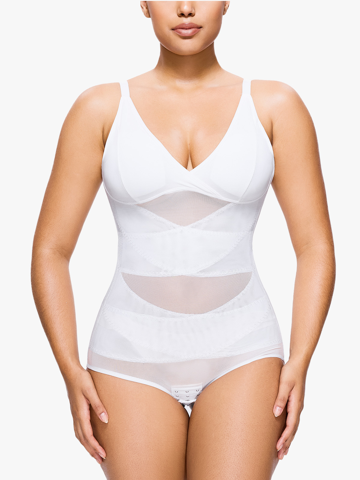 Mesh Tummy Control Bodysuit Thin Strap Butt Lifting Everyday Shapewear-Brabic