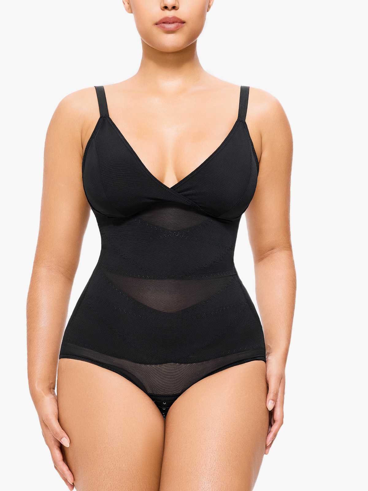 Mesh Tummy Control Bodysuit Thin Strap Butt Lifting Everyday Shapewear-Brabic