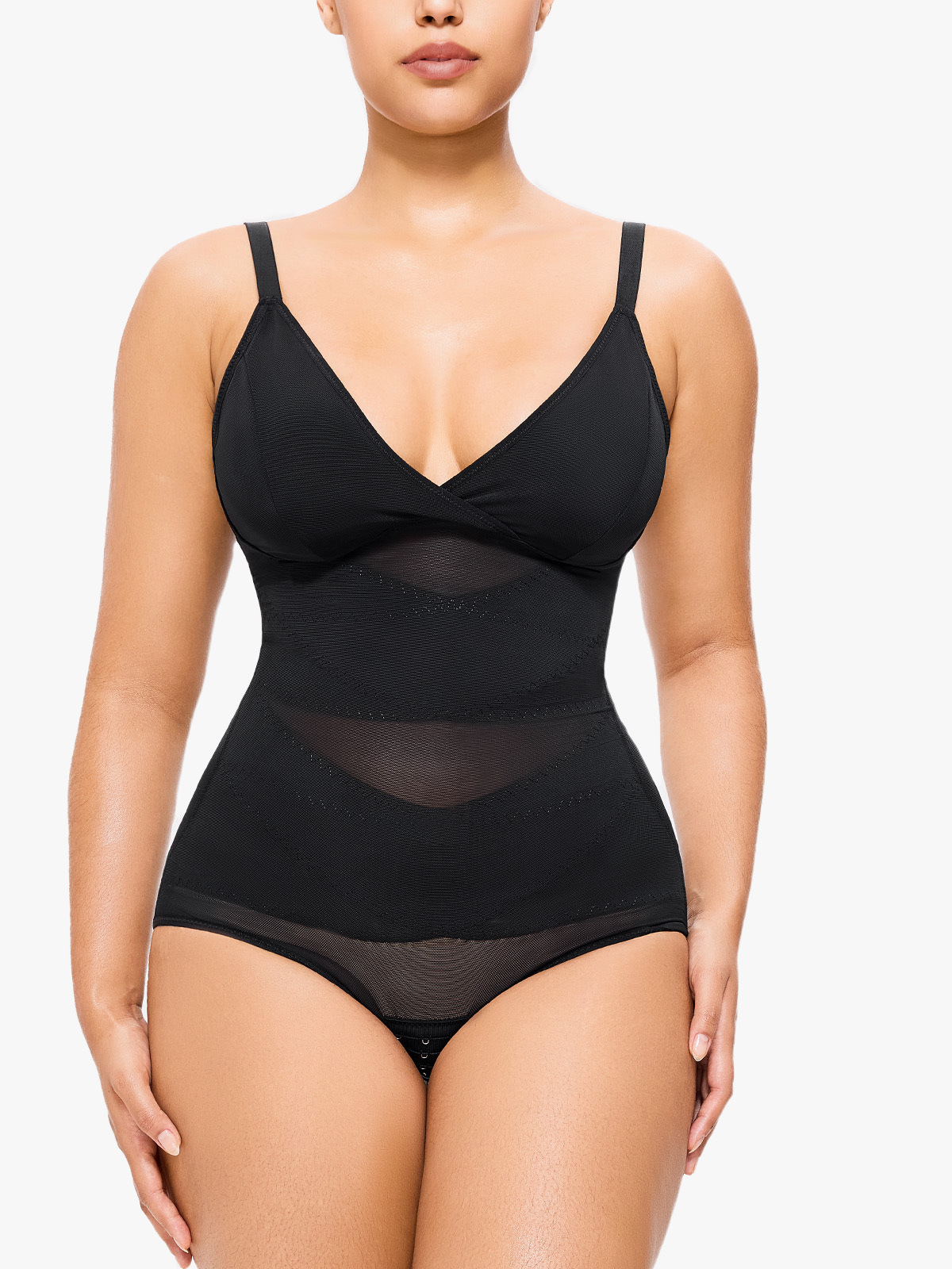 Mesh Tummy Control Bodysuit Thin Strap Butt Lifting Everyday Shapewear-Brabic
