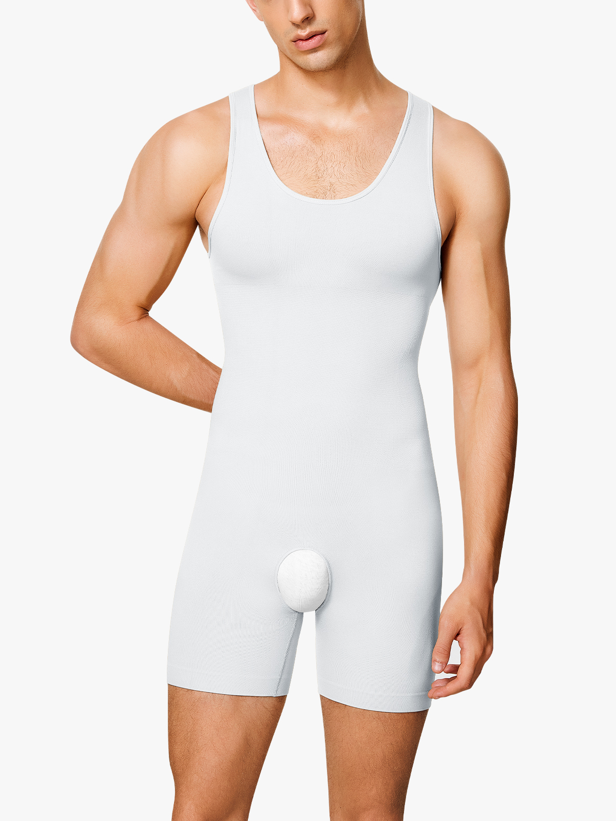 Seamless Breathable Crotch Opening Mid Thigh Bodysuit-Brabic