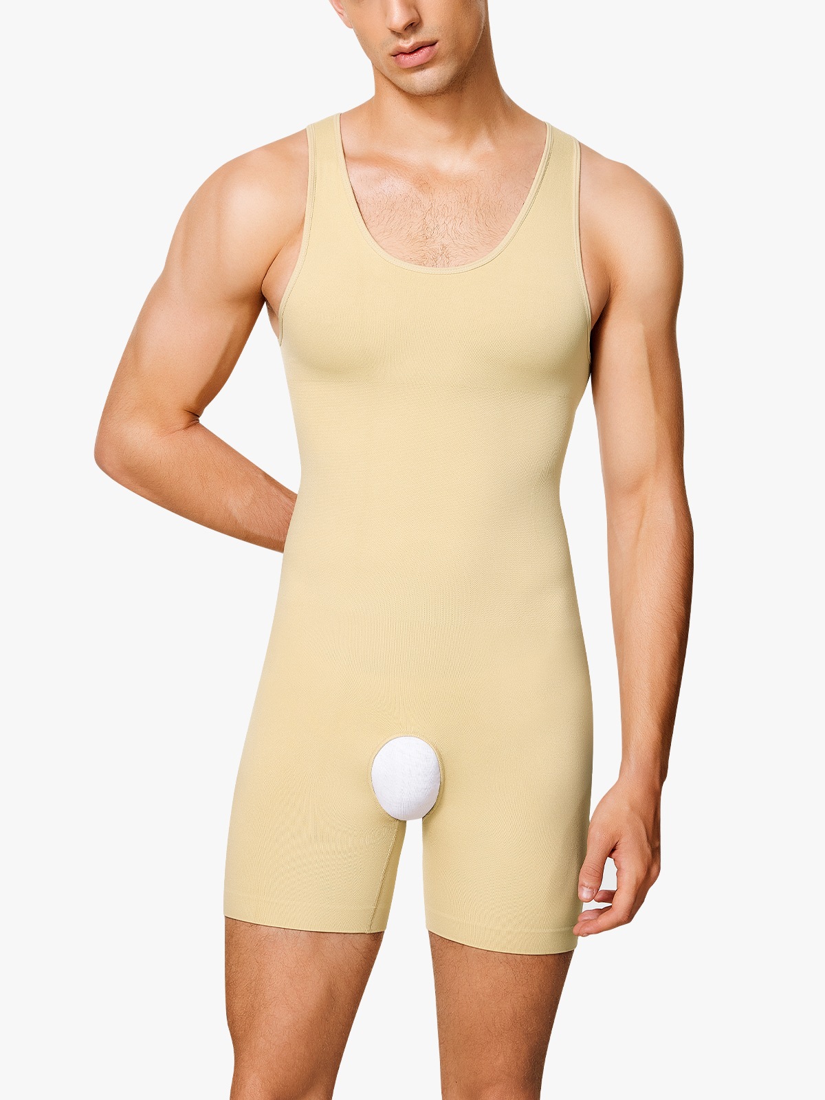Seamless Breathable Crotch Opening Mid Thigh Bodysuit-Brabic