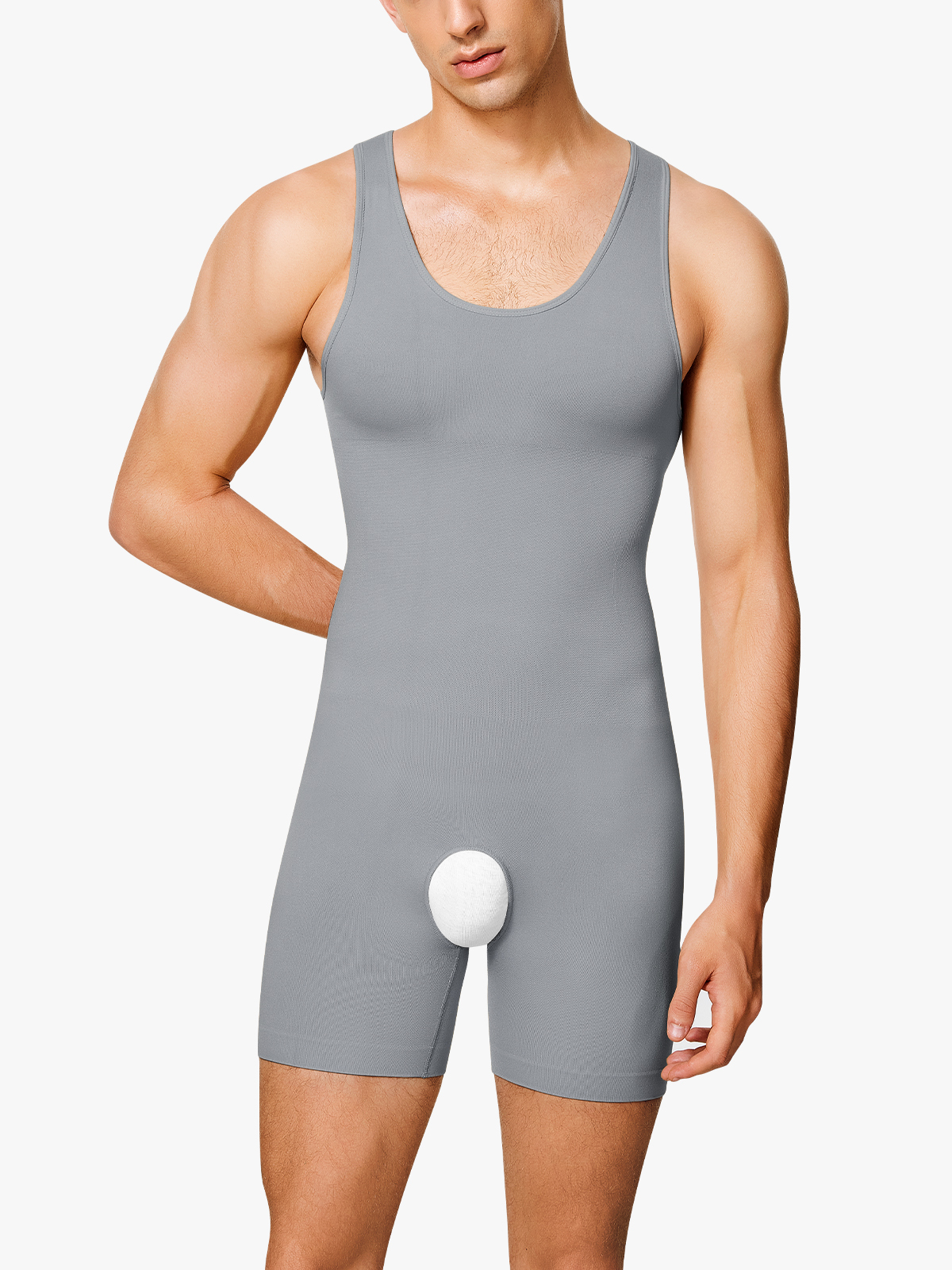 Seamless Breathable Crotch Opening Mid Thigh Bodysuit-Brabic