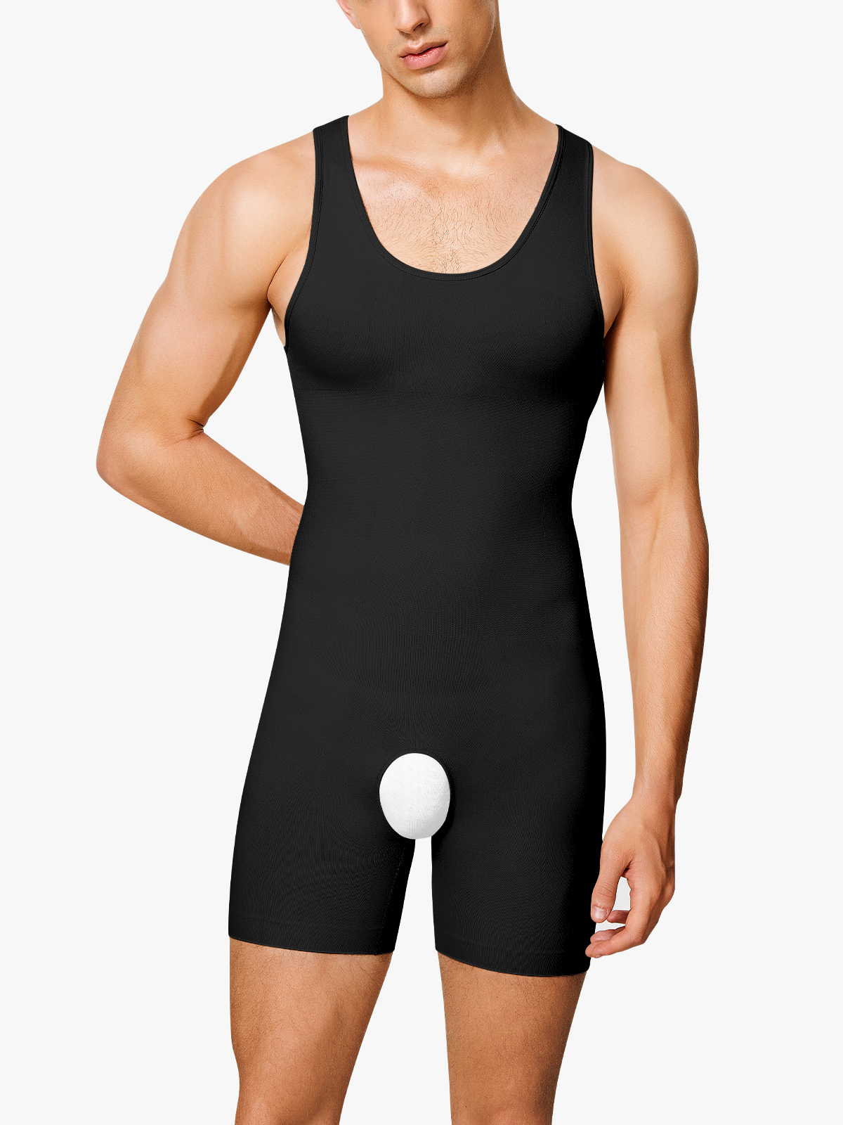 Seamless Breathable Crotch Opening Mid Thigh Bodysuit-Brabic