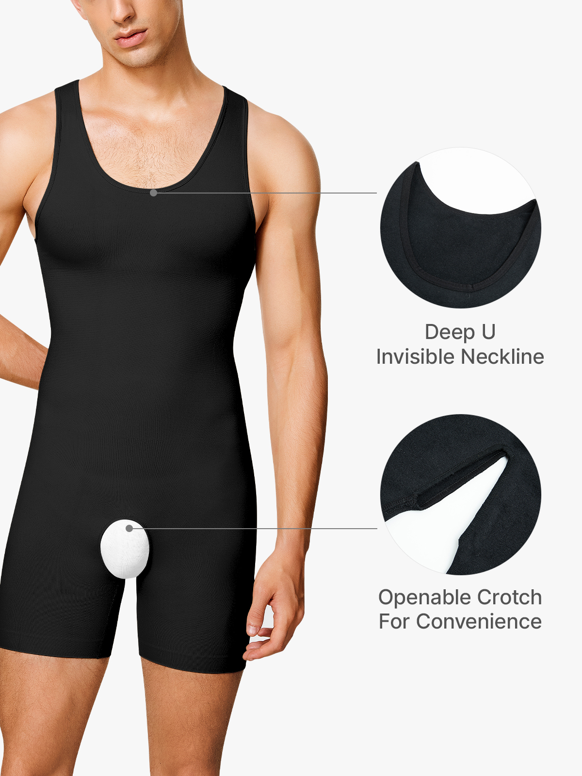 Seamless Breathable Crotch Opening Mid Thigh Bodysuit-Brabic