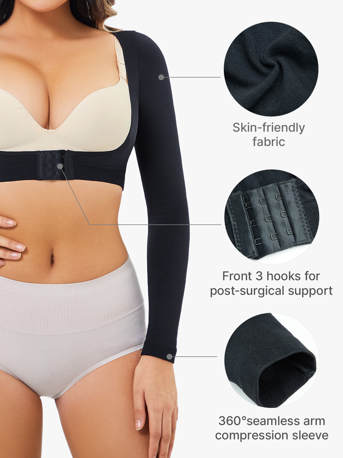 Open Bust Arm Shaper Compression Long Sleeve Post Lipo Shapewear Tops-Brabic