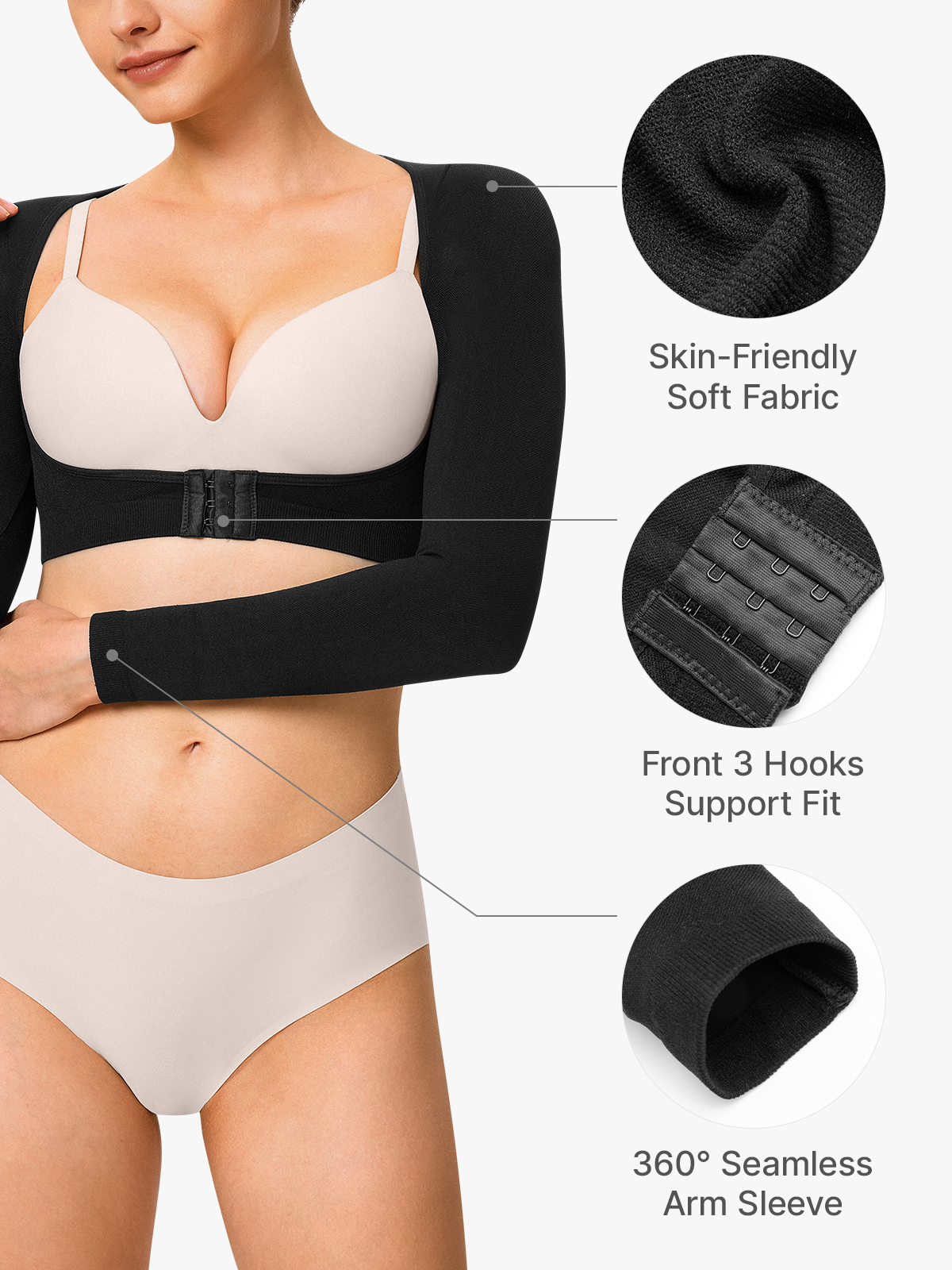 Open Bust Arm Shaper Compression Long Sleeve Post Lipo Shapewear Tops