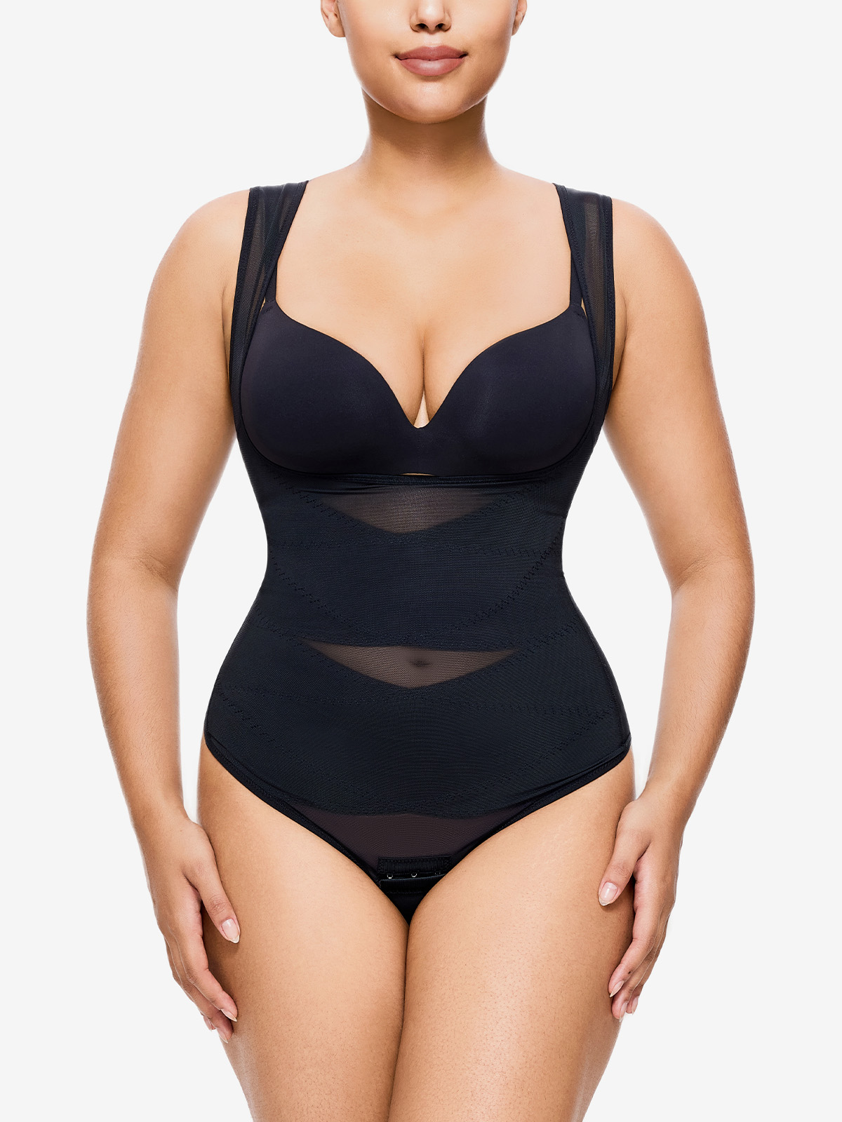 Slimming Mesh Tummy Control Bodysuit with Crotch Buckle-Brabic
