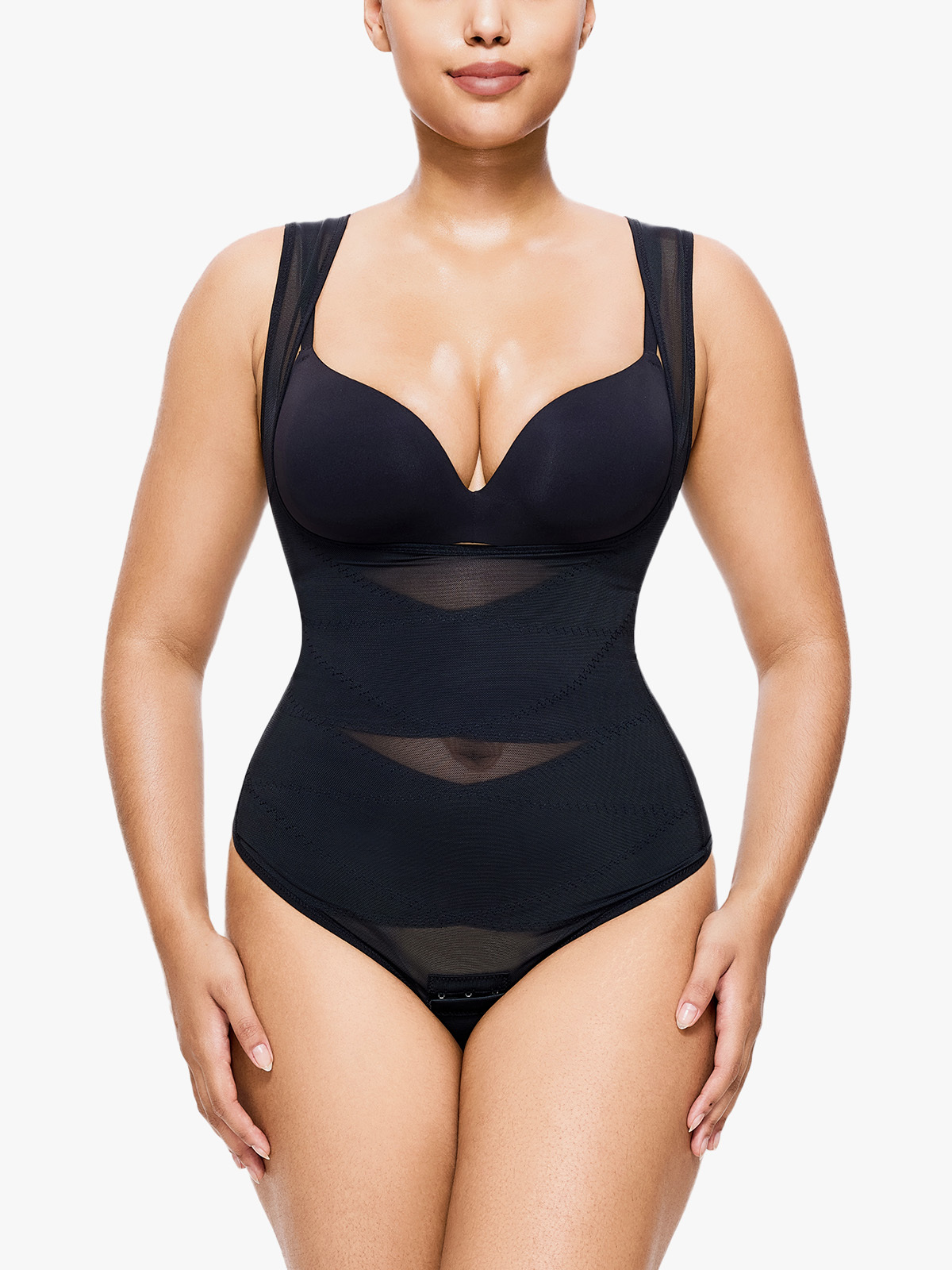Open Bust Hourglass Bodysuit Mesh Comfy Tummy Control Thong Shapewear-Brabic