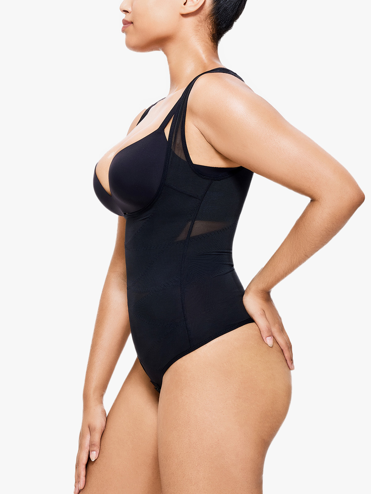 Open Bust Hourglass Bodysuit Mesh Comfy Tummy Control Thong Shapewear-Brabic