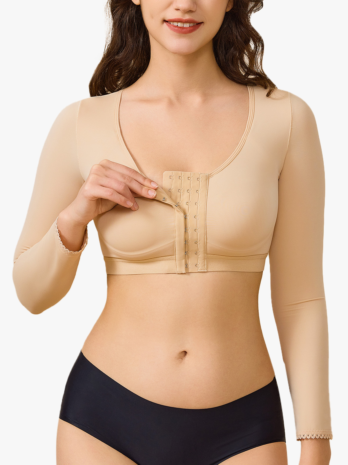 2 Pieces Post Surgery Full Arm Compression Sleeves Posture Corrector Shaper Top-Brabic