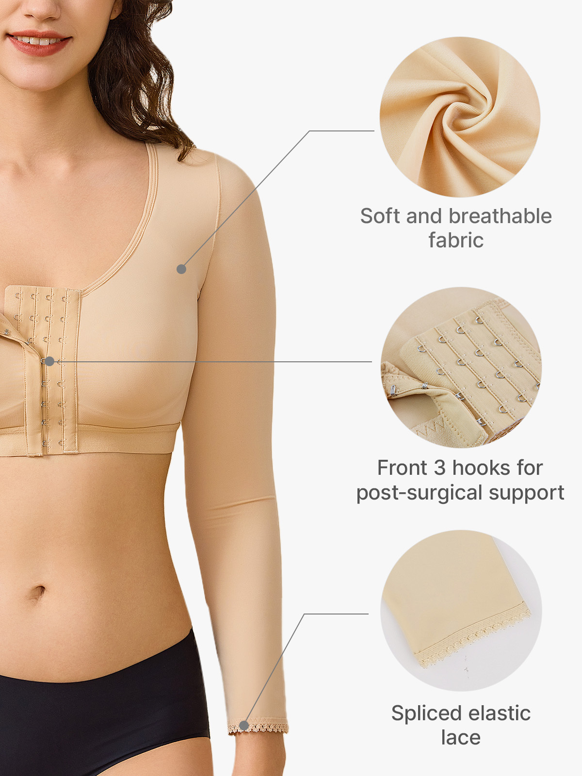 Post Surgery Full Arm Compression Sleeves Posture Corrector Shaper Top-Brabic