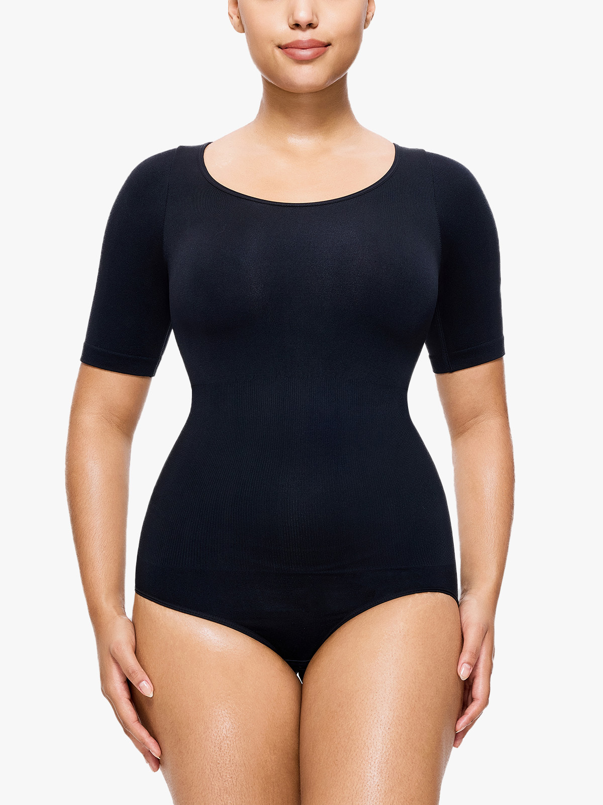 Tummy Control Bodysuit Seamless Round Neck Short Sleeve Body Shaper Bodysuits-Brabic