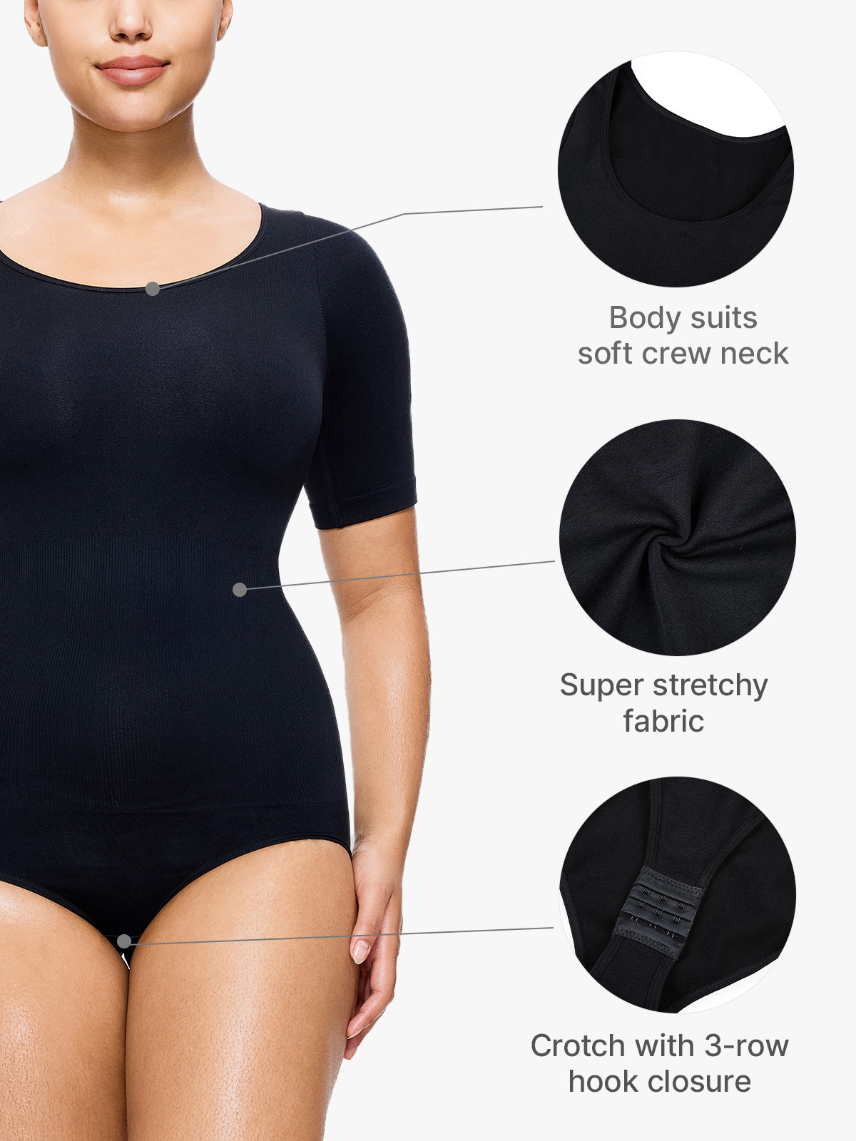 Tummy Control Bodysuit Seamless Round Neck Short Sleeve Body Shaper Bodysuits-Brabic