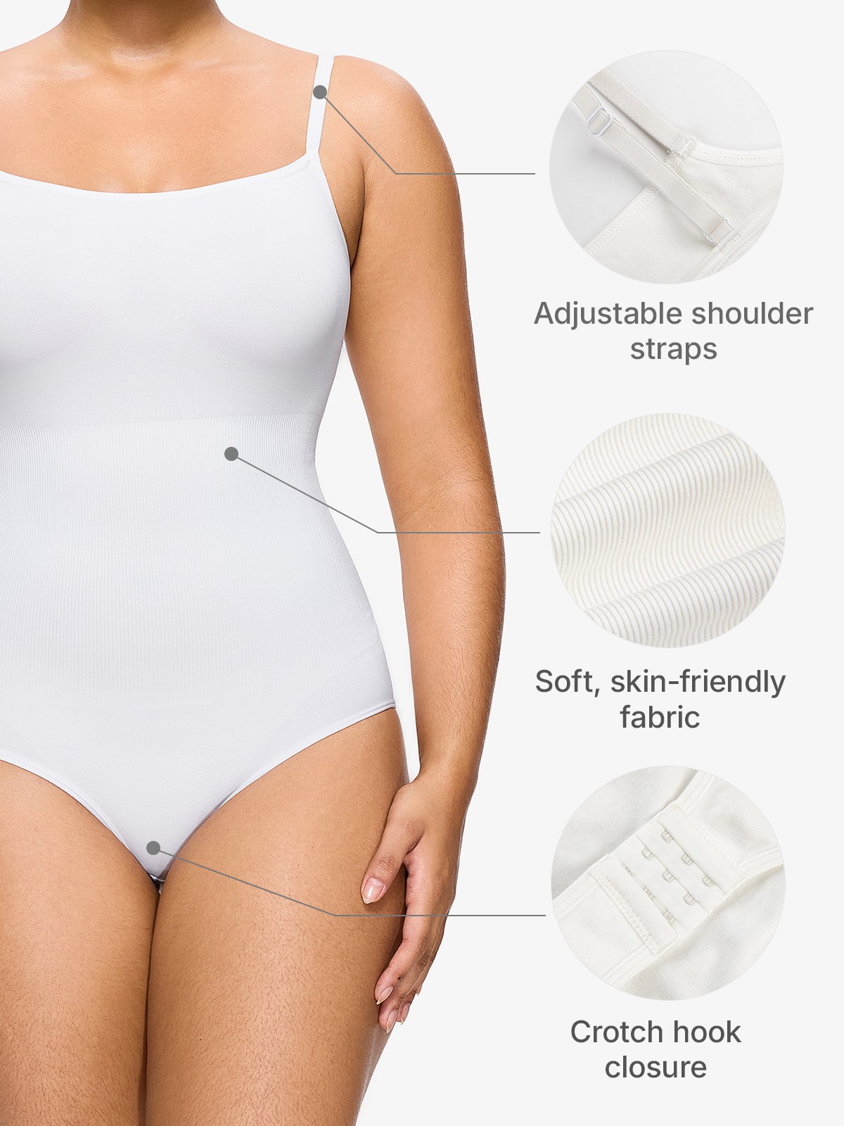 Seamless Sculpt Bodysuit Thong Square Neck Spaghetti Strap Tank Top-Brabic