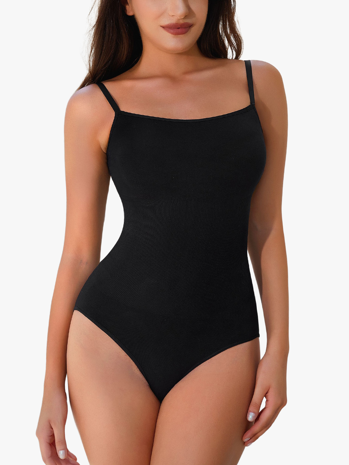 Seamless Sculpt Bodysuit Thong Square Neck Spaghetti Strap Tank Top-Brabic