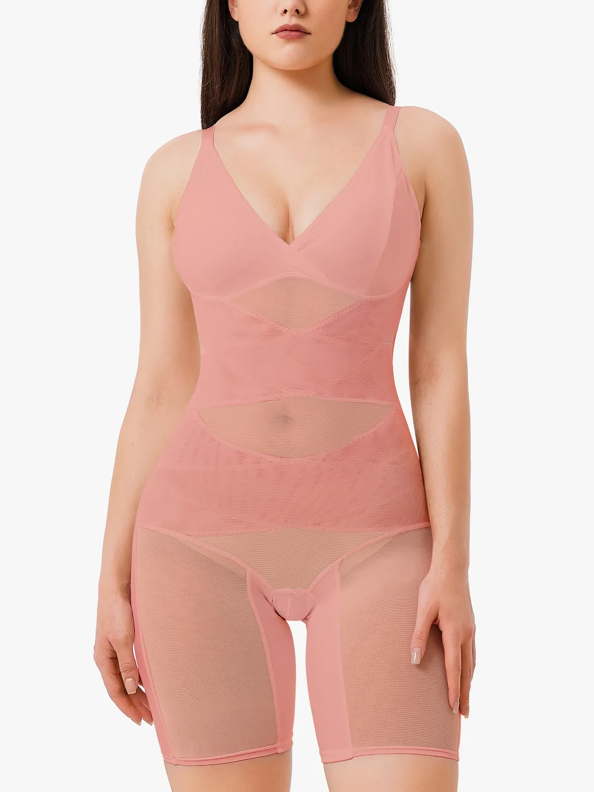 V Neck Comfortable Breathable Mesh Invisible Tummy Control Bodysuit