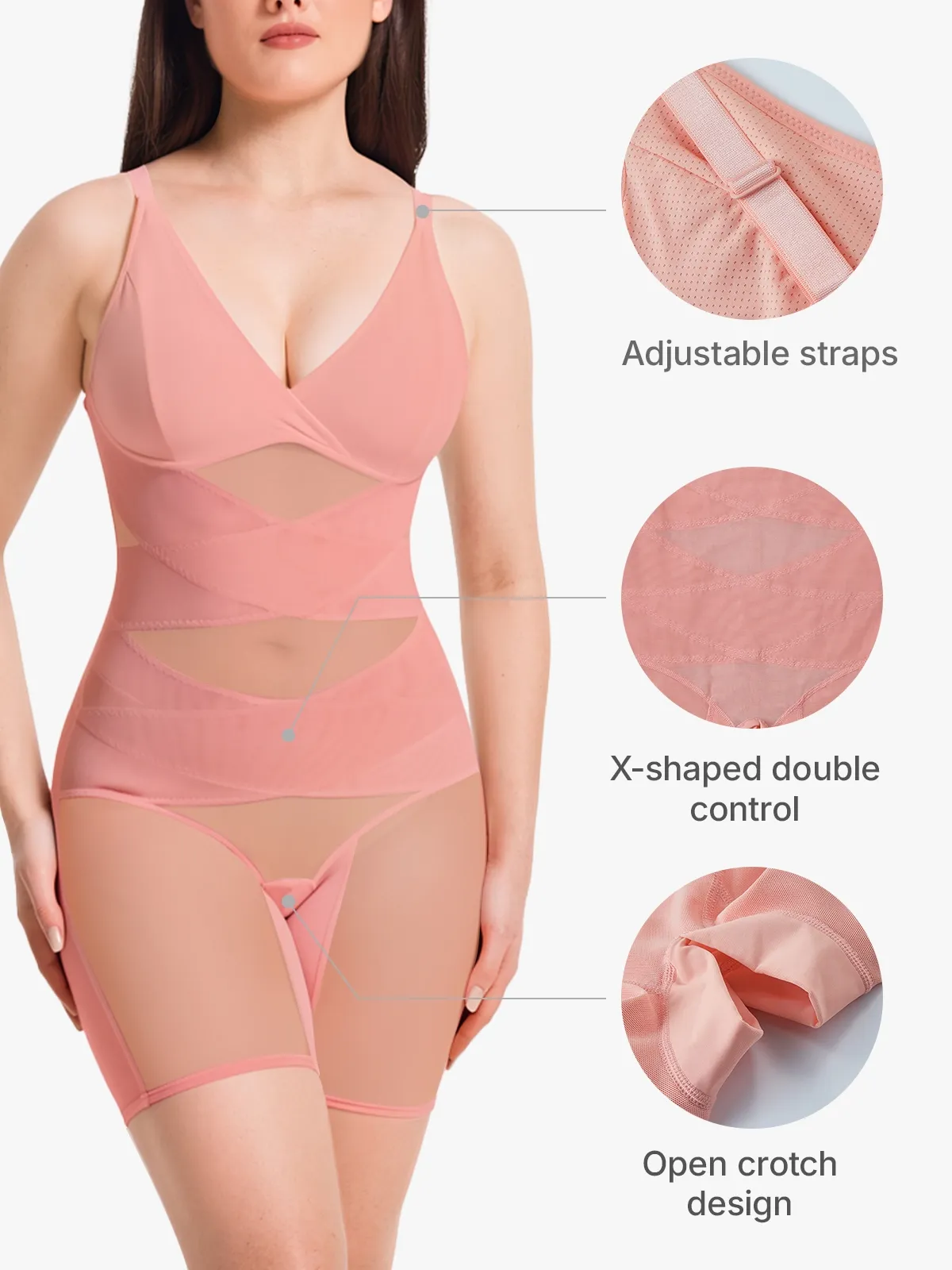 V Neck Comfortable Breathable Mesh Invisible Tummy Control Bodysuit