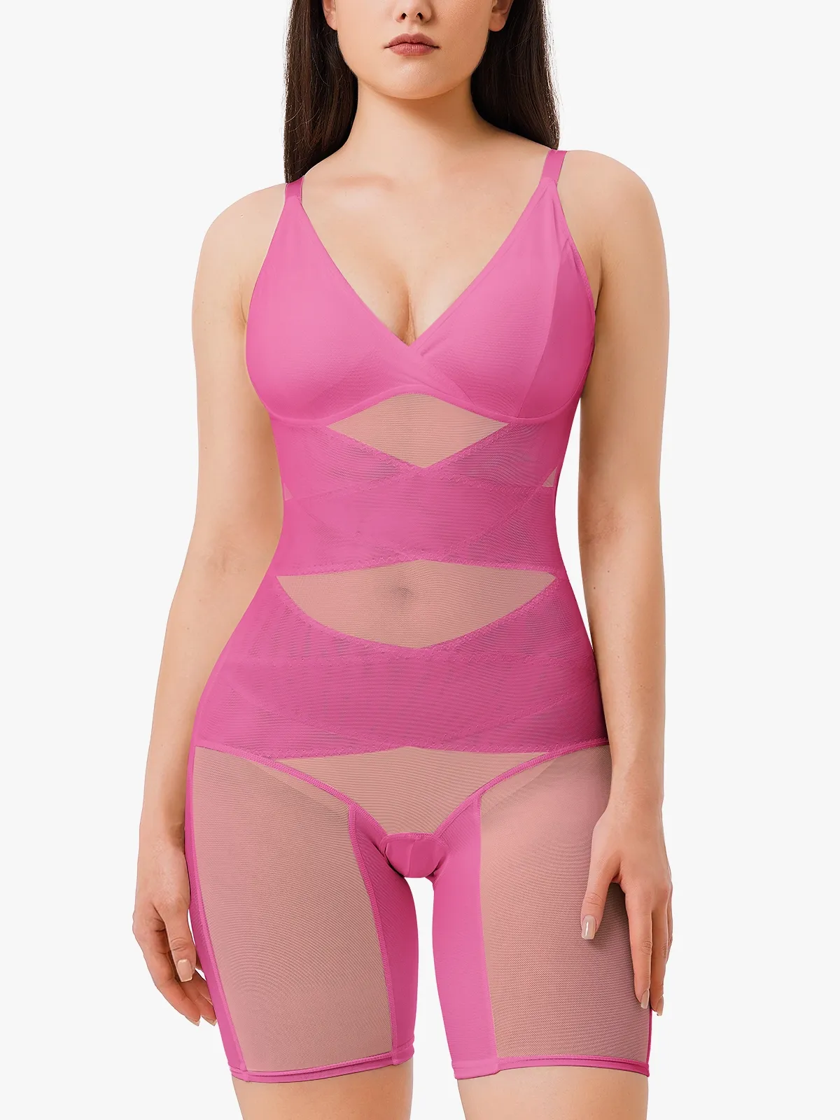 V Neck Comfortable Breathable Mesh Invisible Tummy Control Bodysuit