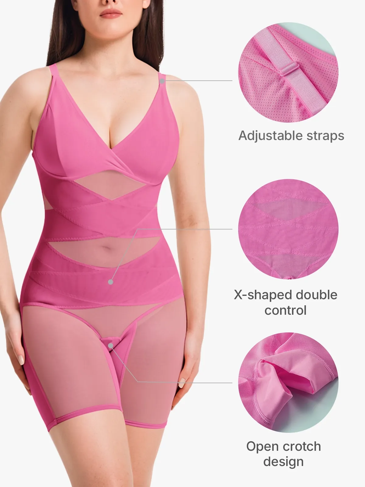 V Neck Comfortable Breathable Mesh Invisible Tummy Control Bodysuit