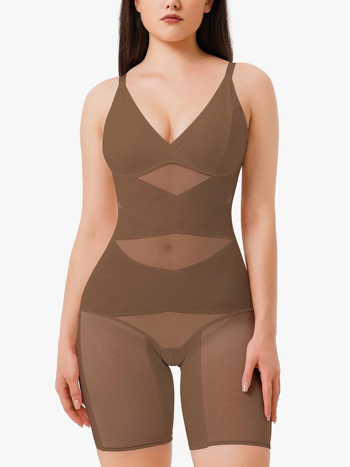 V Neck Comfortable Breathable Mesh Invisible Tummy Control Bodysuit