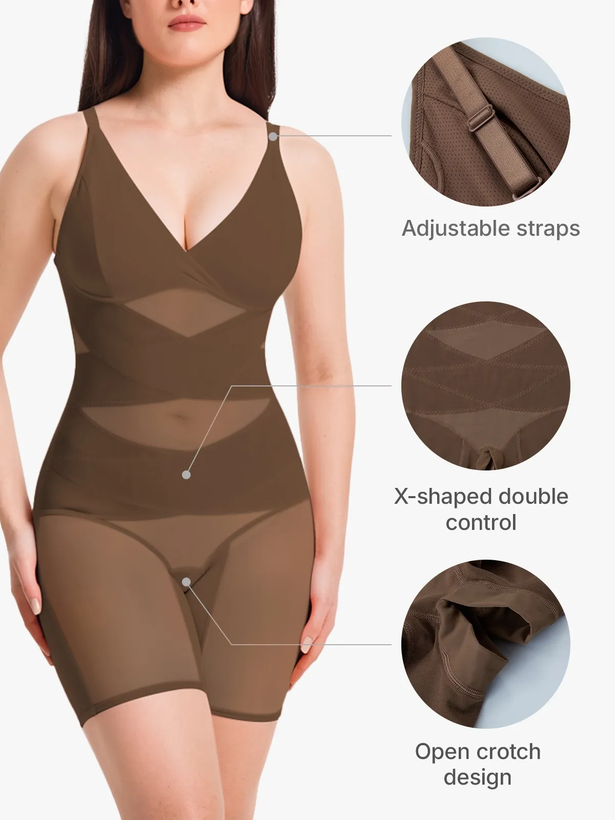 V Neck Comfortable Breathable Mesh Invisible Tummy Control Bodysuit