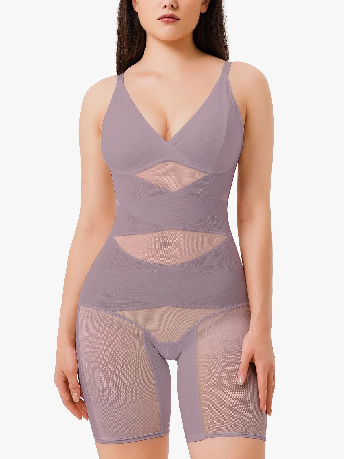 V Neck Comfortable Breathable Mesh Invisible Tummy Control Bodysuit
