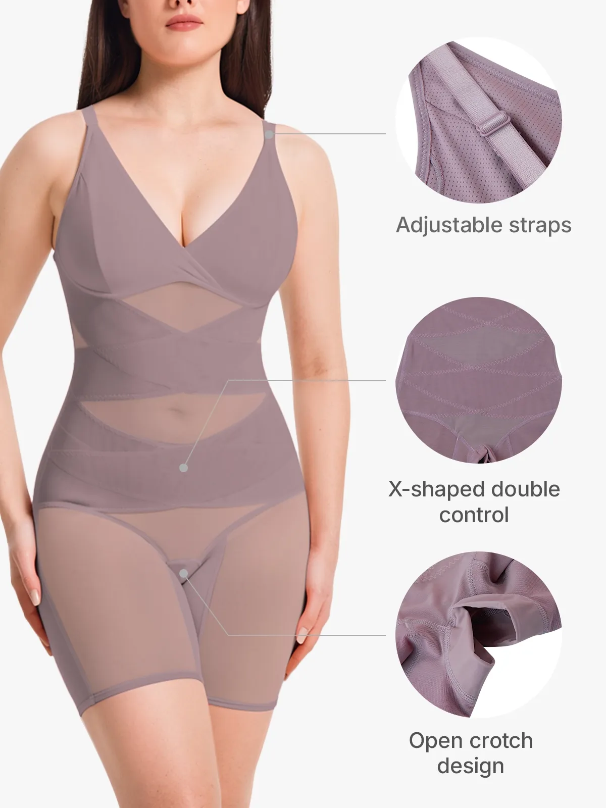 V Neck Comfortable Breathable Mesh Invisible Tummy Control Bodysuit