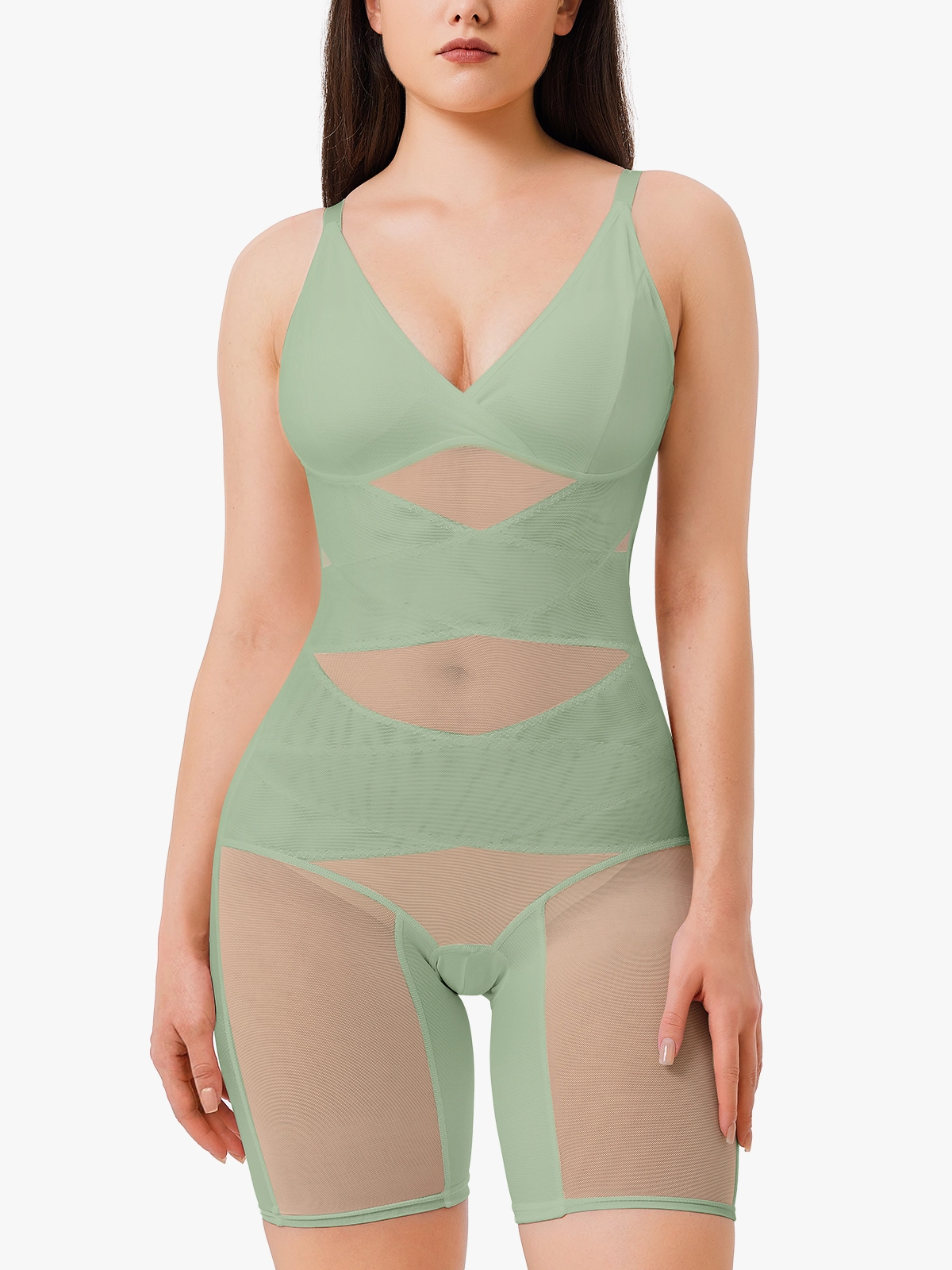 V Neck Comfortable Breathable Mesh Invisible Tummy Control Bodysuit