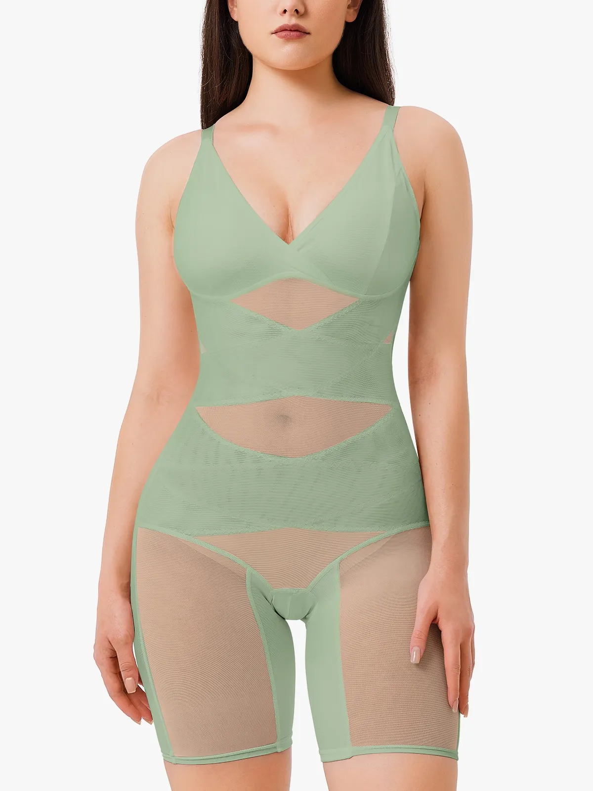 V Neck Comfortable Breathable Mesh Invisible Tummy Control Bodysuit