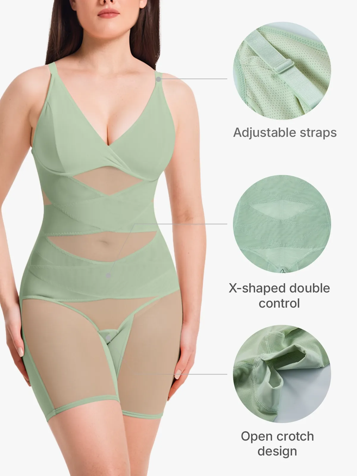 V Neck Comfortable Breathable Mesh Invisible Tummy Control Bodysuit