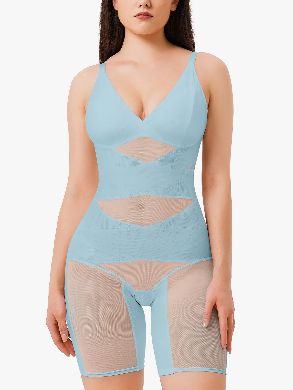 V Neck Comfortable Breathable Mesh Invisible Tummy Control Bodysuit